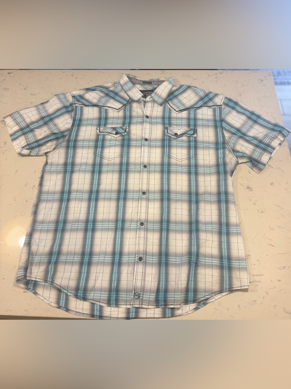MOON SHINE SPIRIT Mens XXL Plaid Western Shirt Pearl Snap Short Sleeve